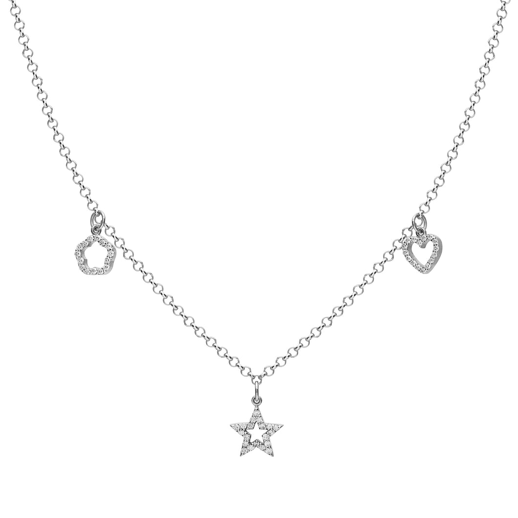 Collana in Oro Bianco Multi Elementi  e Diamanti