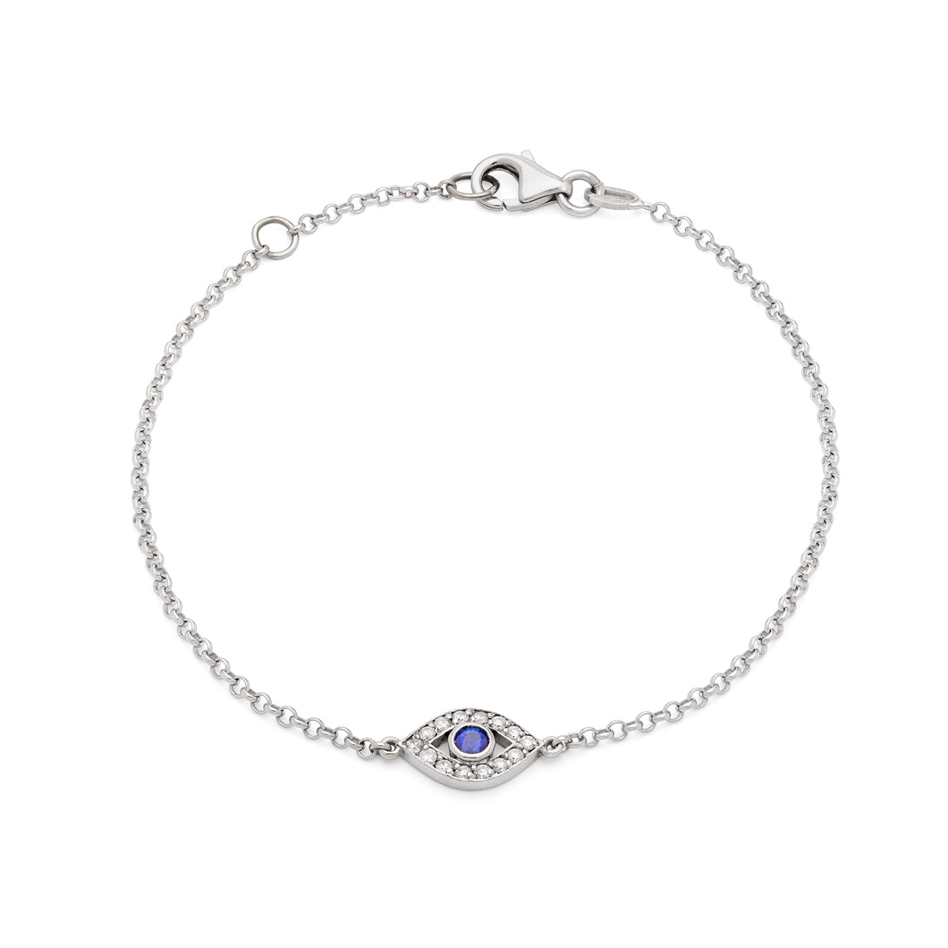 Bracciale Evil Eye in Oro Bianco Zaffiro e Diamanti