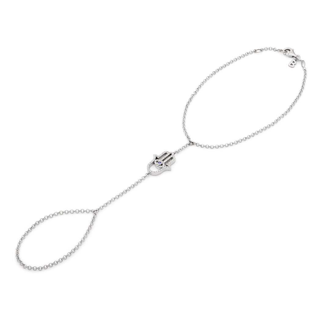 Bracciale Baciamano Hamsa in oro bianco, brillanti e zaffiro