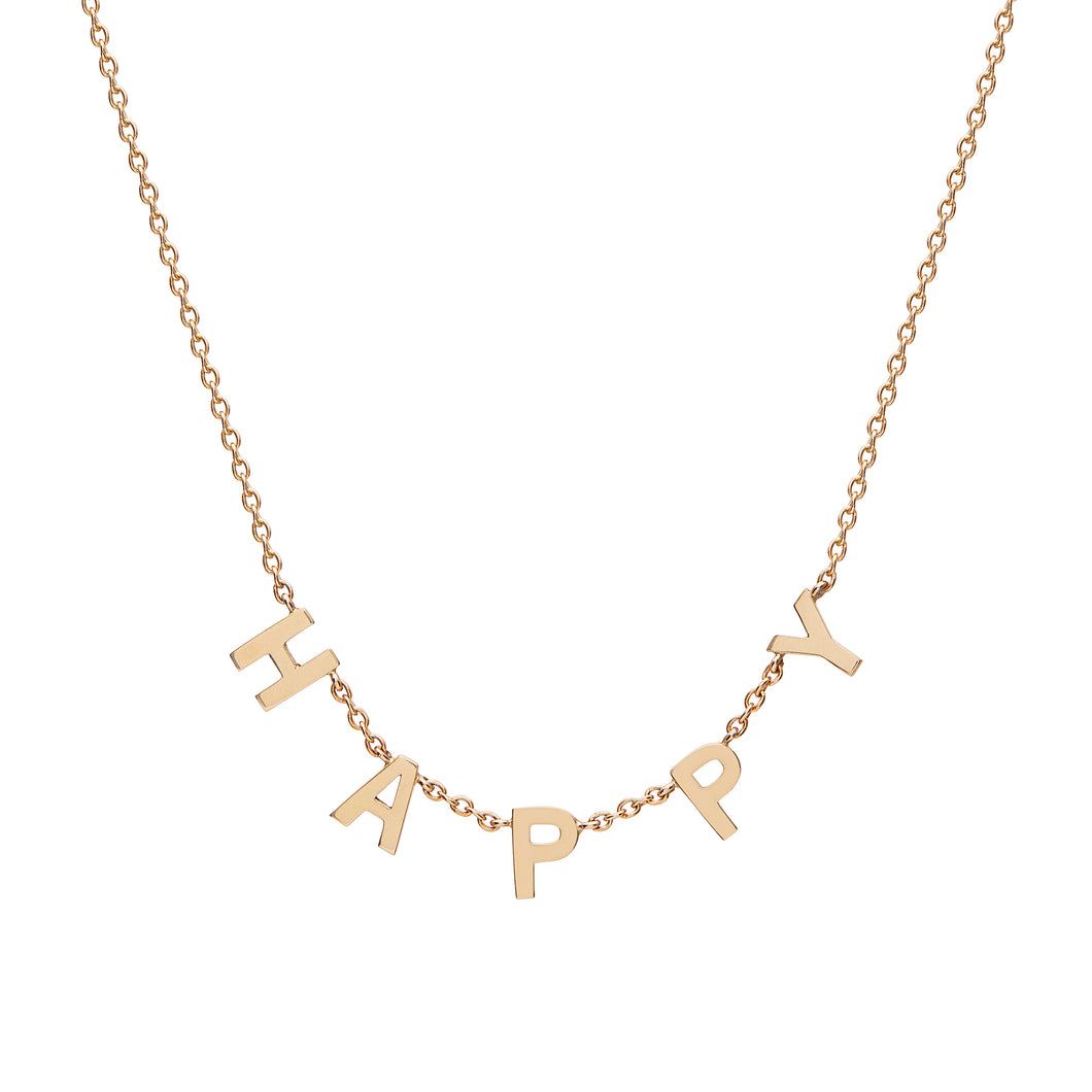 Collana in oro giallo con scritta Happy