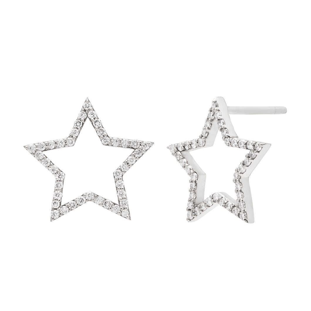 Orecchini in oro Bianco a forma di Stelle vuote con diamanti