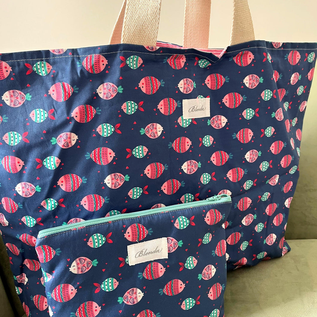Borsa Fantasia Pesci sfondo Blu