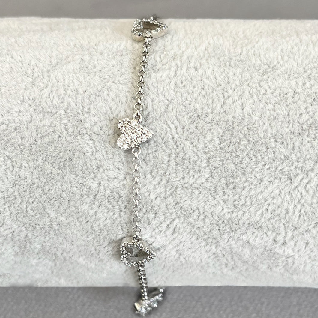 Bracciale in Oro Bianco Multi cuori  e diamanti