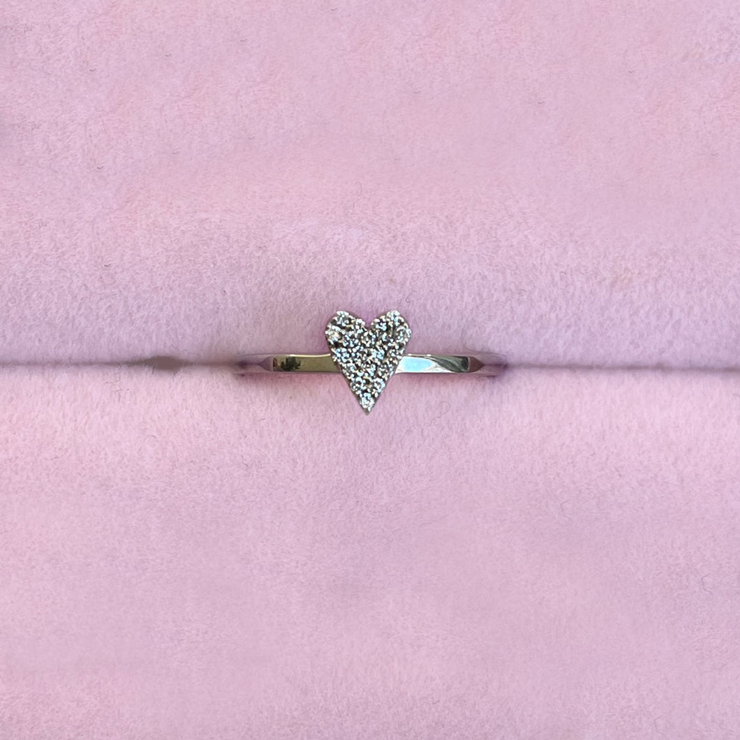 Anello in Oro Bianco a forma di Cuore Piccolo con Diamanti