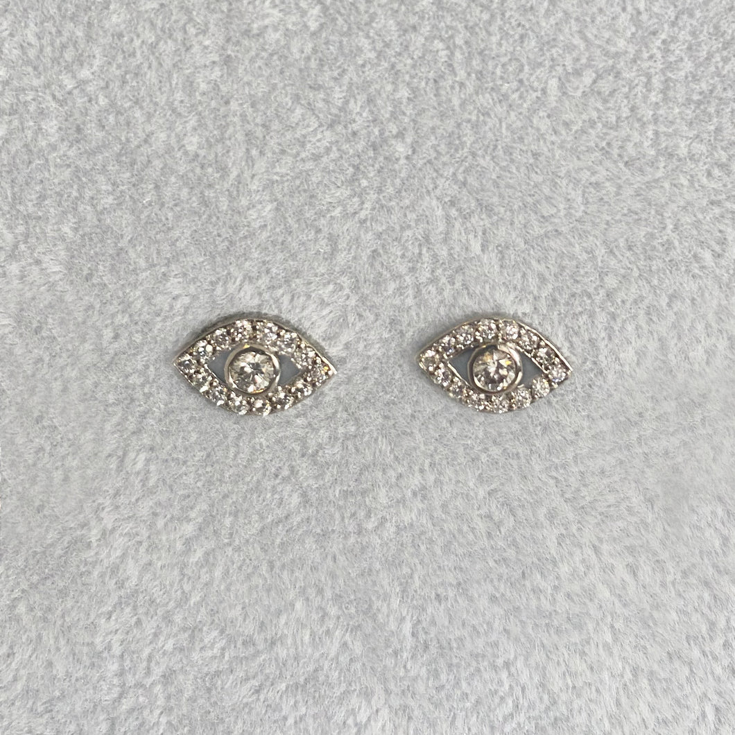 Orecchini in Oro Bianco e Diamanti a forma di Evil Eye
