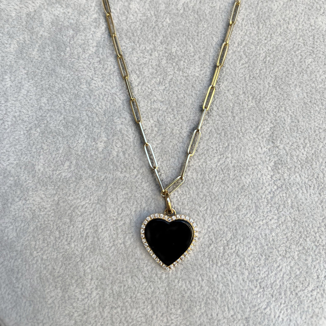 Collana Paper Clip con Ciondolo Onice e Diamanti