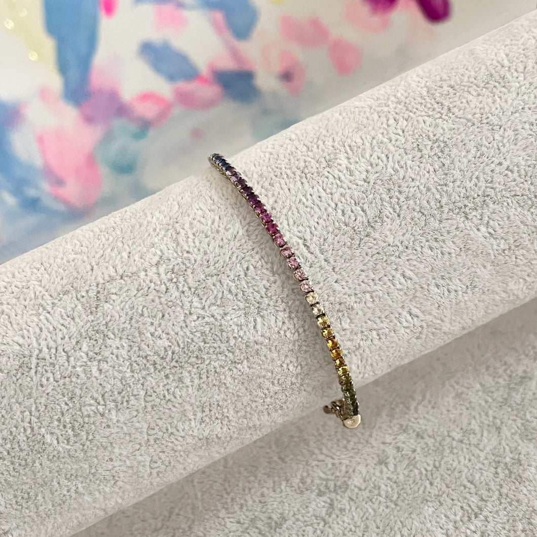 Bracciale Tennis in Oro Bianco con Zaffiri Arcobaleno